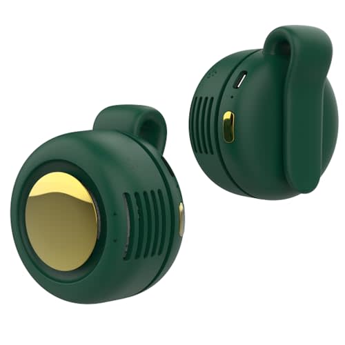 TFQXA1Z Portable Silent Clip On Bladeless Fan, Rechargeable Wearable Fan - Hands-Free Waist & Neck Cooling, 3 Speeds, 6H Runtime, USB-C Fast Charge (Green)