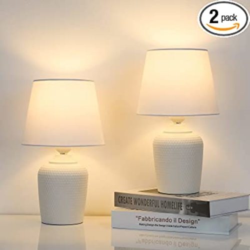 11.8’’ Small Table Lamps Set of 2 for Bedroom Kid’s Room Home Office, White