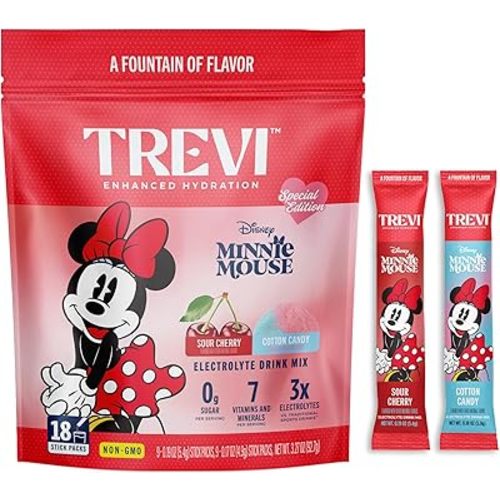 TREVI™ Sugar Free Electrolytes - Everyday Minnie Mouse Drink Mix Hydration Powder Packets - 18 Count - Cotton Candy, Sour Cherry