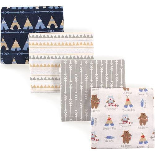 Luvable Friends Unisex Baby Cotton Flannel Receiving Blankets, Tribe 4-Pack, One Size