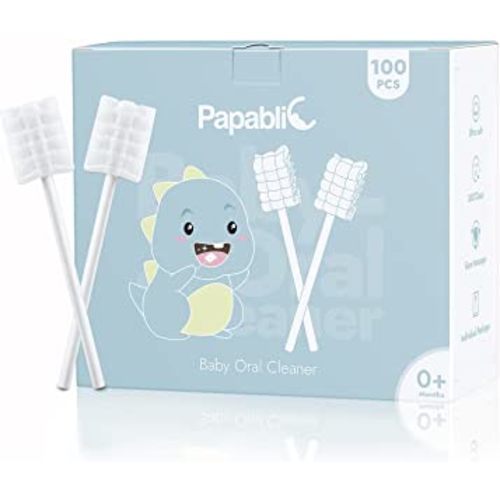 Papablic Baby Tongue Cleaner, Baby Oral Cleaner, Disposable Infant Mouth Cleaner Newborn, Upgrade Gum Cleaner with Paper Handle or Infants Ages 0-2 Years, 100 Pack