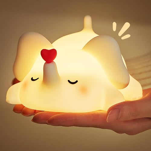 Cute Elephant Night Light for Kids, Squishy Novelty Animal Night Lamp,Multifunctional LED Light with Rechargeable and Touch Control Features, 3levels Brightness, Boys Girls White Elephant Gifts