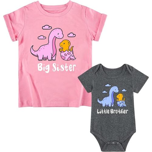 Funnycokid Big Sister Little Brother Matching Outfits Toddler Girl Shirt Newborn Boys Clothes