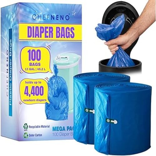 Disposable Diaper Pail Refill Bags (100 Bags) Compatible with Ubbi Diaper Bag Pail 13 Gal Capacity Diaper Pail Bag Medium Kitchen Trash Bag Heavy Duty Recycled Large Garbage Bag (100 ct.)