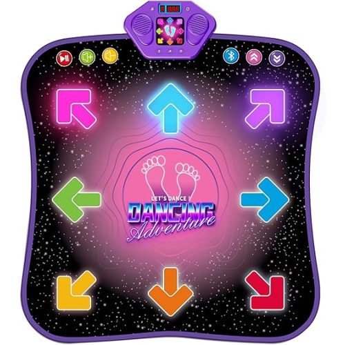 Flooyes Dance Mat Toys for 3-12 Year Old Kids, Electronic Dance Pad with Light-up 8-Button Wireless Bluetooth, Music Dance with 5 Game Modes, Birthday Toys Gifts for 3 4 5 6 7 8 9 10+ Year Old Girls