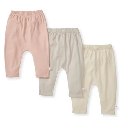 Solid Organic Cotton Baby Pants 3 Pack - Pink Sand