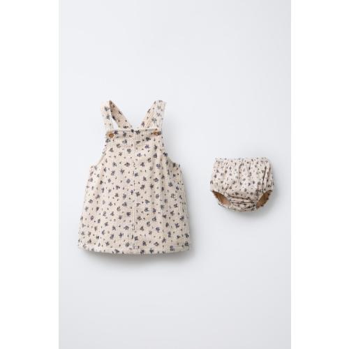 CORDUROY PINAFORE DRESS AND FLORAL UNDERWEAR - Ecru | ZARA United States