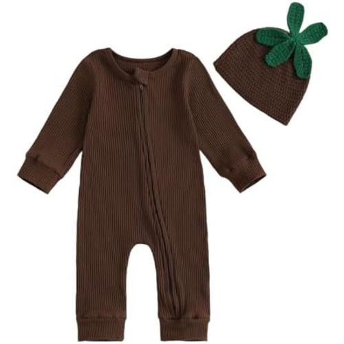 Baby Boy Halloween Outfit Little Mandrake Jumpsuit Long Sleeve Ribbed Zipper Romper Onesie Hat Magic Baby Outfit