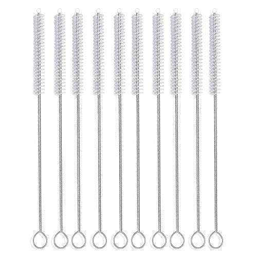 Long Straw Brush Cleaner (10 Pack), Flexible Nylon Tube Cleaning Brushes with 0.4" Bristles, Rust-Proof Stainless Steel Wire Washer for Reusable Tumblers, Sports Bottles & Pipes (10 Inch)