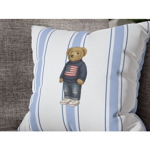 RL Inspired Bear Pillow Cover: Patriotic Home Decor, Size 14x14
