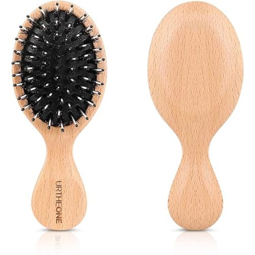 Hair Brush Mini Boar Bristle Hairbrush for Thick Curly Thin Long Short Wet or Dry Hair Detangle Massage Add Shine, Pocket Travel Small Paddle Hair Brush for Men Women Kids