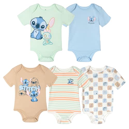 Disney Baby 5 Pack Bodysuits Newborn to Infant Sizes (Newborn - 24 Months)