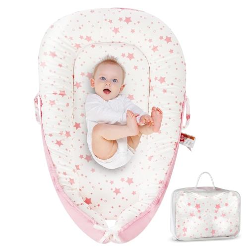 Baby Lounger for Newborn 0–24 Months, Portable Infant Seat with Ergonomic Support, Breathable Cotton Baby Chair for Tummy Time, Diaper Changes, and Travel Use (Twinkle)