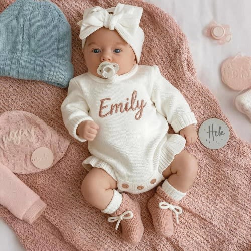 Personalized Embroidered Baby Romper, Custom Knit Sweater, Baby Shower Gift