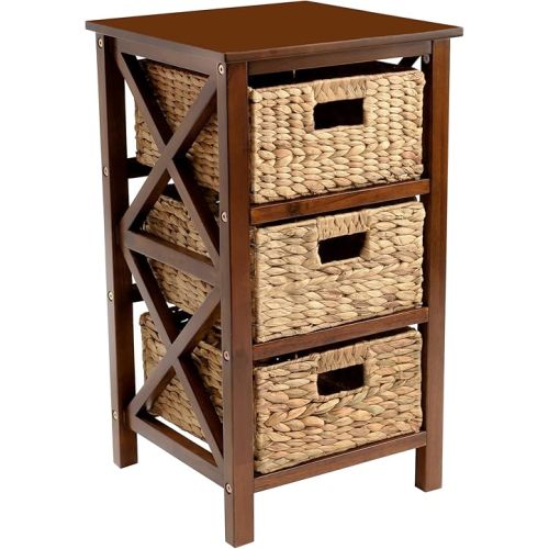 eHemco 3 Tier X-Side End Storage Cabinet, Walnut
