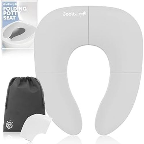 Jool Baby Folding Travel Potty Training Seat for Toddlers, Fits Round & Oval Toilets, Non-Slip Suction Cups, Includes Free Travel Bag (Gray)