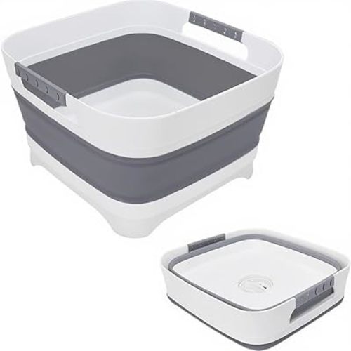 2.4 Gal(9L) Collapsible Wash Basin with Drain Plug,Dishpan for Soaking Baby Bottles,Portable Sink Tub,Ice Beverage Tubs for Camping, Vegetable Washing, RV(Gray)