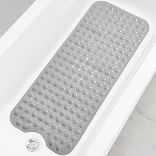 Linoows Bathtub and Shower Mats, Extra Long Non-Slip Bath Tub Mat 39 x 16 Inch, Machine Washable Bathmat with Suction Cups & Drain Holes for Bathroom Floor, Gray