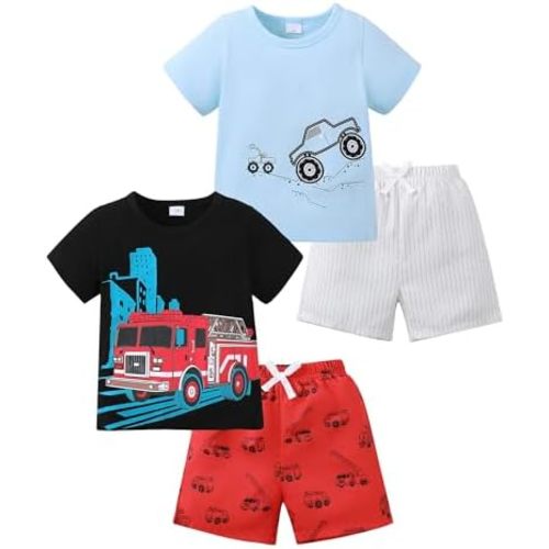 Jecson Toddler Boy Clothes Summer Outfits Cotton Short Sleeve T-shirts and Shorts Set 4 Pieces 12Months-5 Years