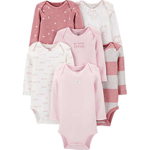 carter's® 3 Months 6-Pack Long Sleeve Bodysuits in Pink/White