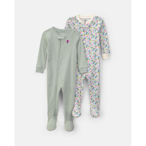 Baby Girl 2-Pack Floral Cotton Snug Fit 1-Piece Pajama - Green/Pink | Carter's