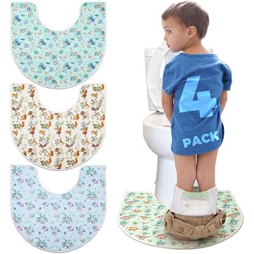 Washable Commode Potty Training Mats, Super Absorbent Reusable Toilet Training Rug for Kids, Leak-Proof & Non-Slip Adult Incontinence Toilet Mat, Bathroom Floor Protector Pads 4 Pack