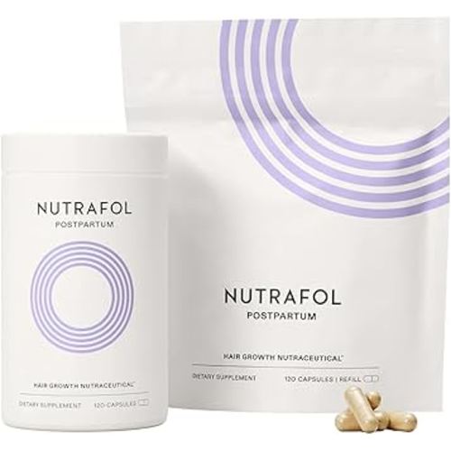 Nutrafol Postpartum Hair Growth Supplements, Clinically Tested for Visibly Thicker Hair and Less Shedding, Breastfeeding-friendly - 2 Month Supply, Pack of 2