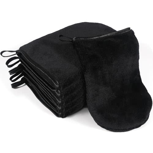 PHOGARY 6 Pack Microfiber Face Cloth Gloves, Soft Body Wash Mitt, Flannel Bath Mitts for Shower, Spa Cloth, Reusable Makeup Remover Cloths Mitt Gloves, Face Wash Cloth Mitten, 6×8inch, Black