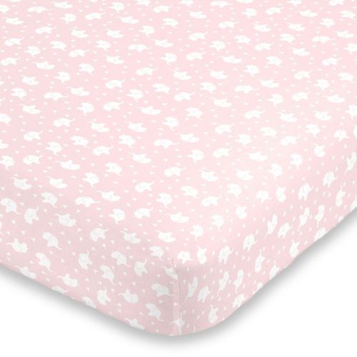NoJo Super Soft Pink and White Elephant Fitted Mini Crib Sheet