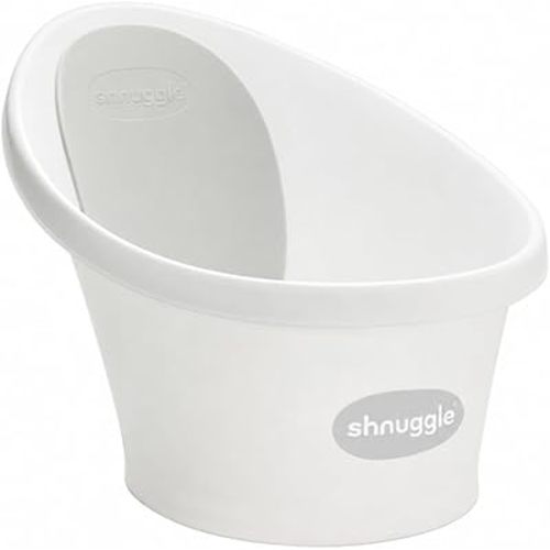Shnuggle Newborn Baby Bath | Built in Support Bump and Soft Backrest | Suitable from Newborn | Bath Seat Support Includes Plug | White with Grey Backrest