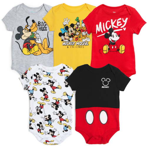 Disney Mickey Mouse Newborn Baby Boys 5 Pack Bodysuits Newborn to Infant