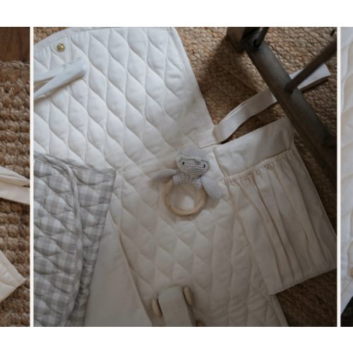 Portable Changing Pad - Beige Gingham