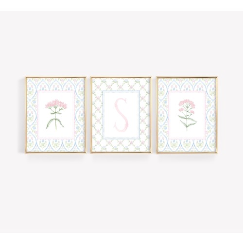 Baby Girl Nursery Name Sign, Personalized Initial Wall Art, Custom Floral Monogram Print, Pink Nursery, Girls Room Decor, Grandmillenial Art