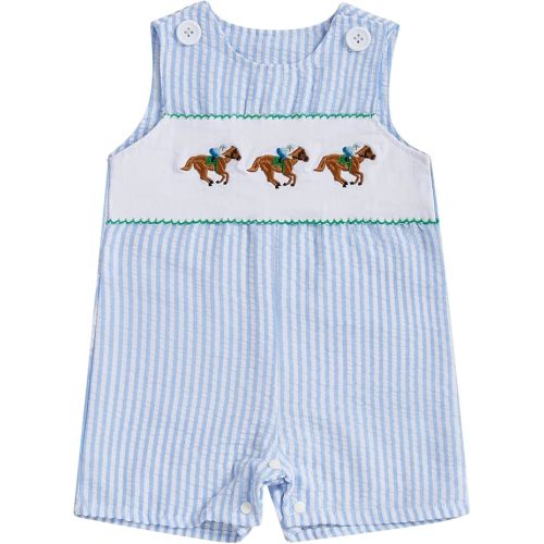 Arvbitana Newborn Baby Boys Sleeveless Seersucker Romper One Piece Straps Overalls Striped Jumpsuit Summer Smocked Clothes