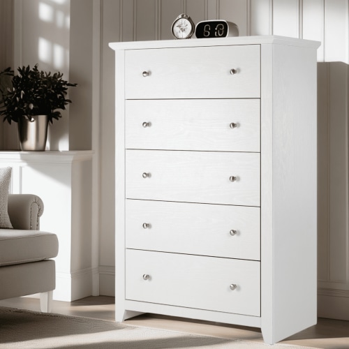 TrumanPick White Dresser for Bedroom with 5 Drawers 47" Tall Chest of Drawers Wooden Dressers for Living Room Closet 31"D x 17"W