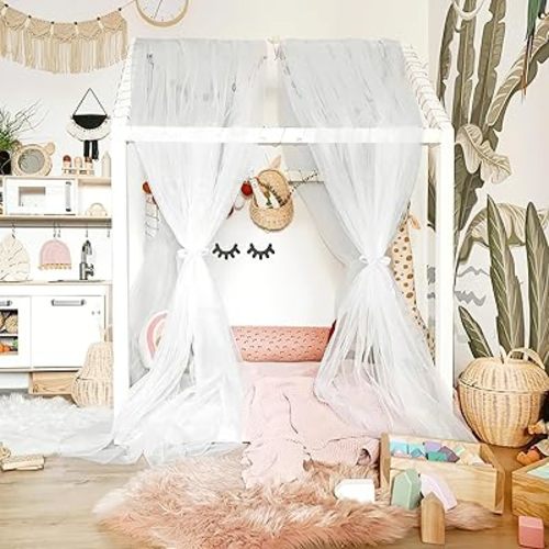 NICETOWN Off White Kids Bed Canopy for Nursery - Decorative Soft Voile Sheer Window Scarf DIY Ascot Top Bed Scarf for Princess/Baby, W114 x L160, 1 Panel