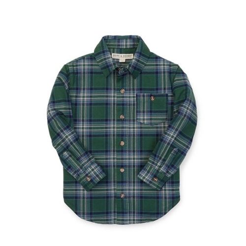 Hope & Henry Boys' Brushed Flannel Button Down Shirt (Windowpane Green & Blue Stripe, 3-6 Months)