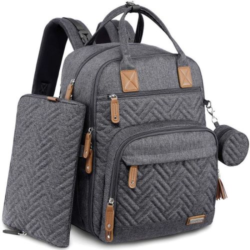 Iniuniu Large Diaper Backpack, Unisex 4-in-1 Baby Bag with Pouch, Changing Pad, Pacifier Case & Straps, Dark Gray