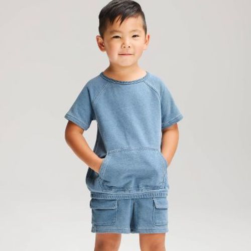 Toddler Boys' French Terry Denim Set - Cat & Jack™ Light Blue 18M