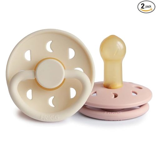 FRIGG Moon Natural Rubber Baby Pacifier | Made in Denmark | BPA-Free (Blush/Cream, 6-18 Months) 2-Pack