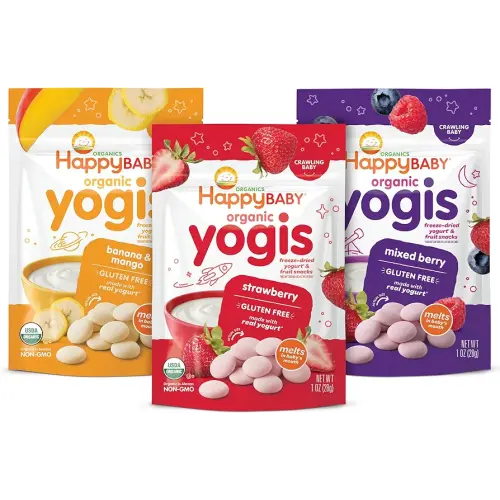 Happy Baby Organics Yogis Freeze-Dried Yogurt & Fruit Snacks, 3 Flavor Variety Pack, 1 Ounce (Pack of 3)