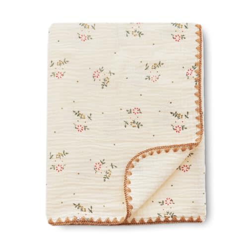 Double Layered 100% Cotton Muslin Baby Blanket Ultra-Soft 40x40 Inch Swaddling Nursery Crib Blanket (Vintage Flowers)