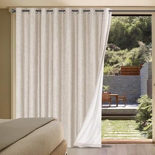 H.VERSAILTEX Blackout Curtains Durable Thick Textured Polyester Blackout Patio Door Curtain Anti Rust Grommet Extra Wide Sliding Door Curtain Panel, W100 x L96 inch - Natural