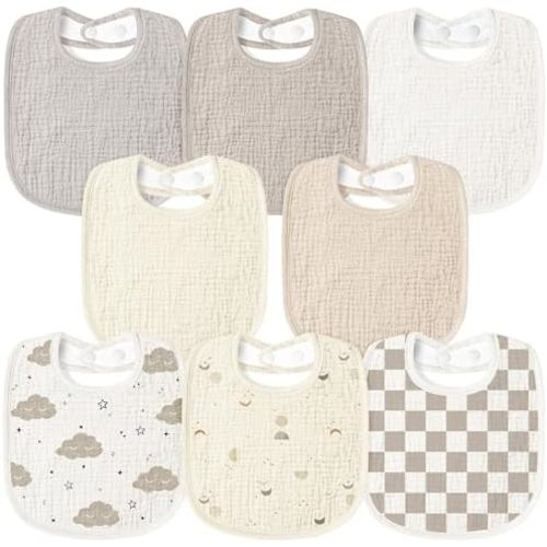 Susurration Muslin Baby Drool Bibs 8Pack Soft Square Adjustable Baby Bandana Bibs for Unisex Girls & Boys