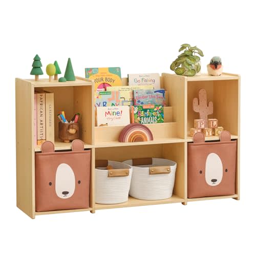 OOOK Montessori Bookshelf and Toy Storage Organizer with Book Rack | FSC Safety, 5-Compartment Toy Storage Cabinet for Kids Classroom Organizer, Playroom, Daycare, Nursery, 45.6"W×11.8"D×27.5"H