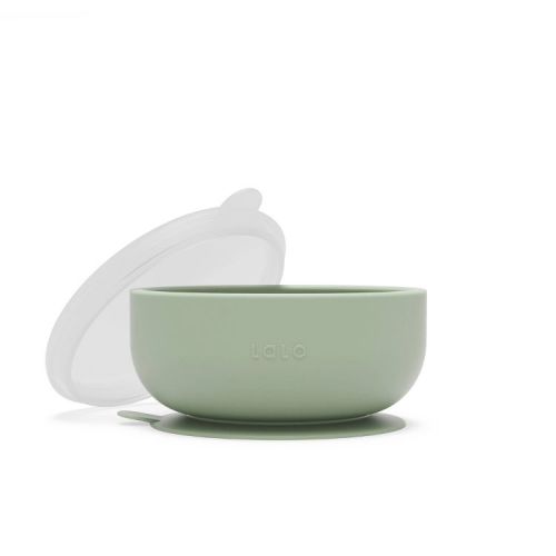 Lalo Silicone Suction Bowl with Lid - Sage: 3.5" Height, BPA-Free, Round Shape, 8 Volume Capacity