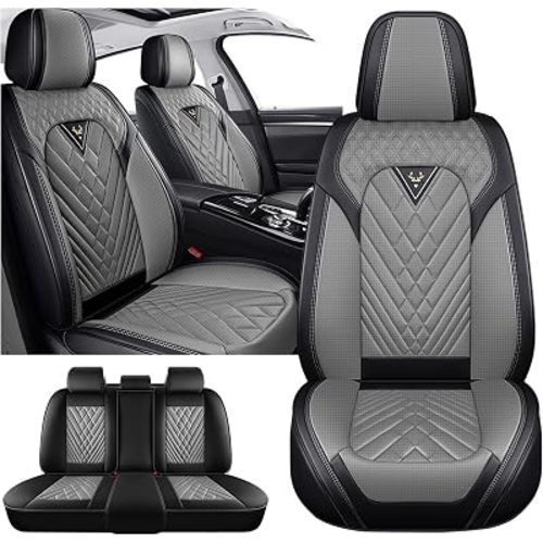 Full Set for Toyota Highlander Car Seat Covers 2001-2026, Waterproof Nappa Leather Car Seat Protector, Comfortable and Anti-Slip Car Seat Cover&Accessories(5 Seats/Black Gray)