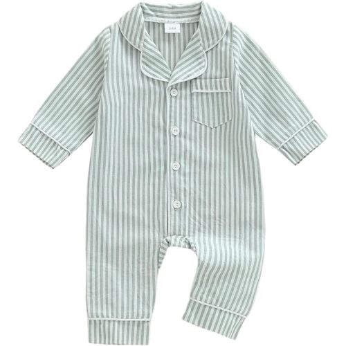 Kuriozud Baby Girl Boy Romper Pajamas Fall Winter Long Sleeve Button Down Pjs Newborn Infant Lapel Sleepwear Nightwear