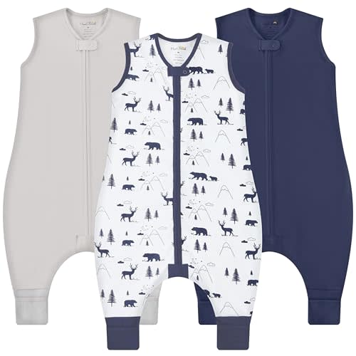 Toddler Sleep Sack with Feet, 0.5 TOG Organic Cotton Baby Sleeping Bag with Legs, Baby Wearable Blankets for Walkers w/ 2-Way Zipper, Baby Sleep Sack for Girls & Boys, Early Walker 6-18 Month