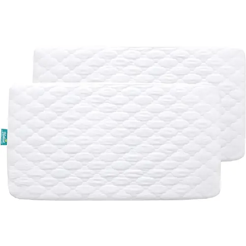 2 Pack Crib Mattress Protector Sheets Fitted Waterproof Crib Mattress Pad Cover, Noiseless & Machine Wash 100% Absorbent Crib/Toddler Mattress Protector Sheet Quilted, White, 52" x 28"
